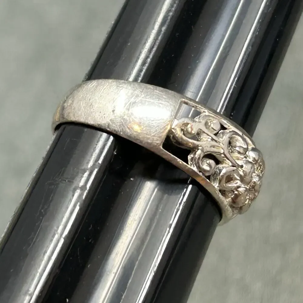 LA Sterling 925 Silver Floral Filigree Band Ring Size 8.5 Open Cutout Scroll